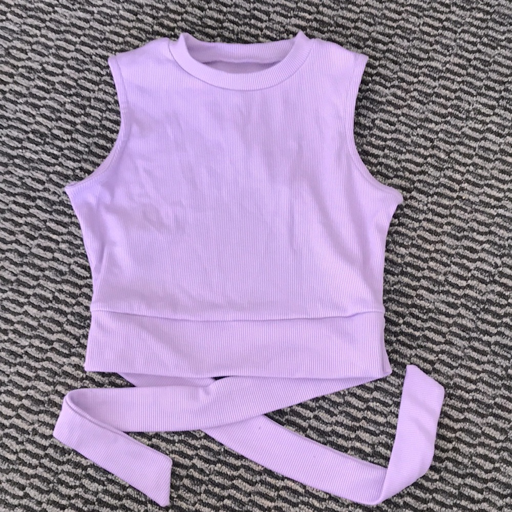 Ribbed Open Back Sleeveless Shirt and ties in back